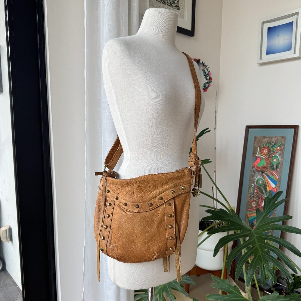Lucky Brand Crossbody Hobo Bag Purse Studs Brown